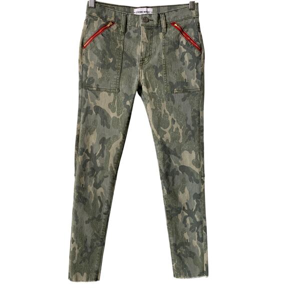 Etienne Marcel Denim Skinny Camo Capri Jeans 26 Green Slim Cropped Pant Indie - Picture 3 of 11